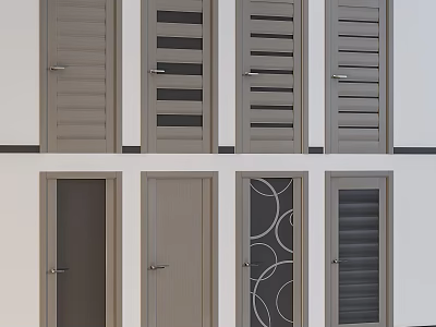 Various Modern Hinged Doors With Different Panel Styles And Glass Designs 3d model