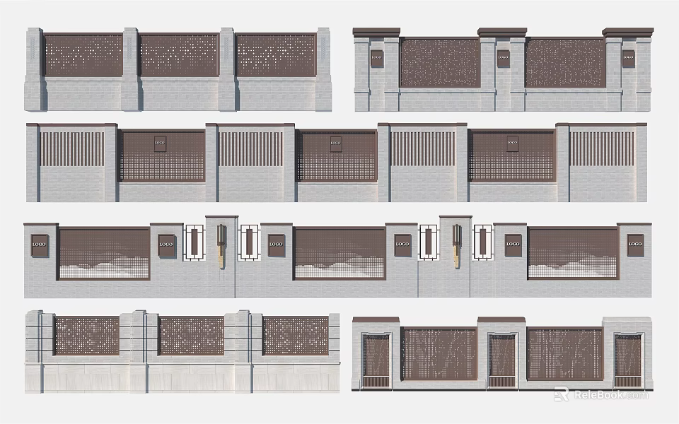 Modern Decorative Feature Wall Designs With Geometric Panels Grilles And Textures 3d model