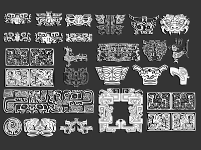 Chinese Ancient Bronze Ware Pattern Pattern Wall Decoration Pendant Sanxingdui Sun God Bird and Beast Face Pattern Dragon Pattern Gluttonous Pattern 3d model