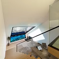 Black Slanted Detached Villa By Lakeside With Grassland Mountains And Lit Windows