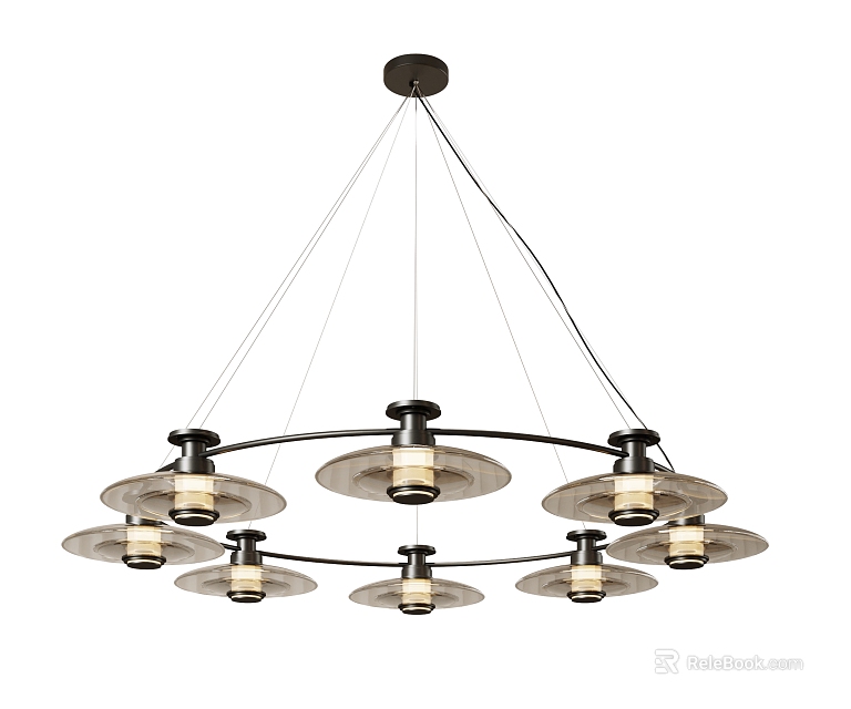 Modern Circular Chandelier With Multiple Glass Shades And Metal Frame Lighting Fixture 3d model 