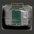 Green And Gray Box Shaped Industrial Equipment With Metal Base And Circular Top Components
