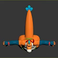 Playful Blue Orange Game Character With Chubby Belly Red Scarf Green Apron And Outstretched Arms