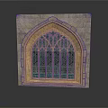 Gothic Stone Building With Stained Glass Window And Ornate Arch Design Details