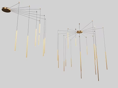 Modern Golden Chandeliers With Multiple Hanging Pendant Rods For Interior Decoration 3d model