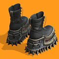 Black Spiked Platform Boots With Sharp Teeth Design On Orange Background