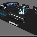 Modern Hi tech Stage Design With Curved Screens Blue Lighting And Display Platforms