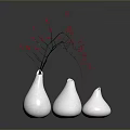Elegant White Ceramic Vases With Red Flower Branches For Home Decor 3d model