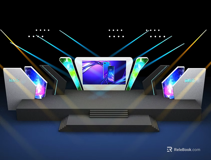 Modern Stage Setup With Colorful Lighting Large Screen And Professional Equipment 3d model