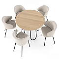 Modern Round Wooden Table Set with Four Upholstered Chairs and Metal Legs