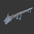 3D Mythical Dragon With Long Body Sharp Teeth Horns Open Mouth And Claws