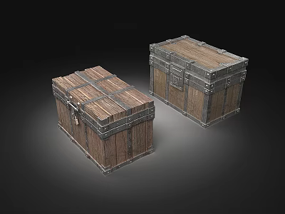 Two Vintage Wooden Chests With Metal Straps And Rustic Wood Texture 3d model