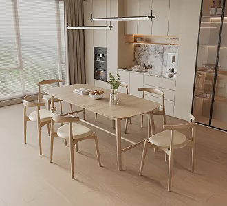 Log Dining Table and Chair Combination Sideboard 3d model
