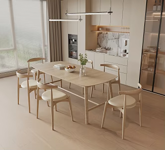 Log Dining Table and Chair Combination Sideboard 3d model