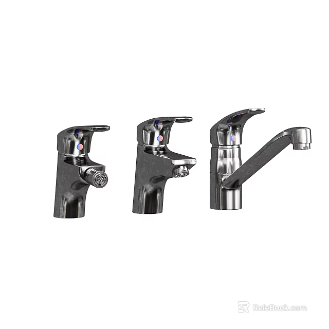 Three Different Chrome Faucets with Modern Design and Sleek Metal Finish 3d model 