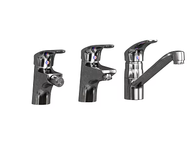 Three Different Chrome Faucets with Modern Design and Sleek Metal Finish 3d model