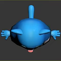 Blue Cartoon Cat Character With Black T Shirt Fishbone Design And Blue Pants Shoes