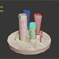 Various Cosmetic Products On Marble Display Stand Including Bottles And Lipstick