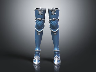 Blue and White Decorative Boots with Silver Accents and Elaborate Design Details 3d model