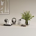 Modern Decorative Ornament Set With Globe Sculpture Headphones Green Plant Vase And Book
