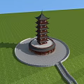 Traditional Chinese Multi story Pagoda With Curved Eaves And Wooden Structure Against Blue Sky