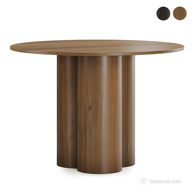 Wooden Round Table With Three Column Legs And Simple Design 3d model