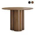 Wooden Round Table With Three Column Legs And Simple Design 3d model