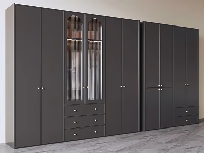 Large Modern Dark Gray Wardrobe With Arched Glass Doors And Multiple Practical Storage Drawers 3d model