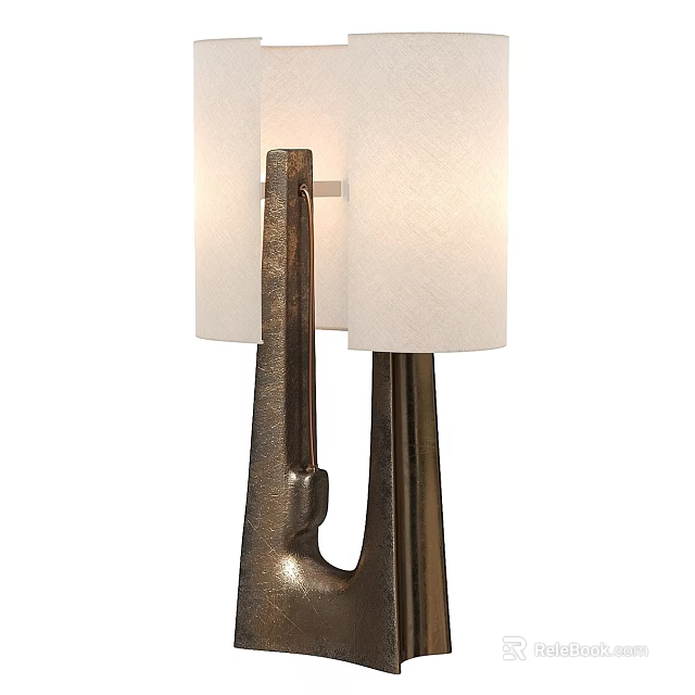 Modern Table Lamp With Unique Metal Base And White Fabric Shade Design Structure 3d model 