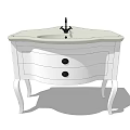 White Bathroom Vanity With Curved Countertop Single Drawer And Black Faucet