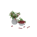 Gray Concrete Decorative Ornament Set With Raspberries Leaves Vase And Bowl