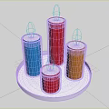 Decorative Ornament Set Featuring Colorful Burning Candles On Silver Tray