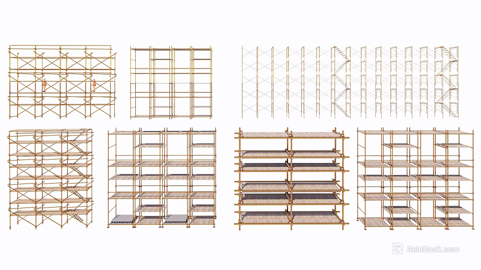 Various Metal Scaffolding Structures With Different Design And Industrial Shelves 3d model 