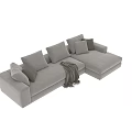 Modern Gray Sectional Sofa with Multiple Plush Cushions and Cozy Throw Blanket 3d model