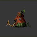 Pumpkin Themed Game Character With Green Leaves Red Orange Body Yellow Fangs Metal Parts And Vines