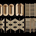 Stylish Wooden Room Screens With Diverse Patterns And Foldable Structures 3d model