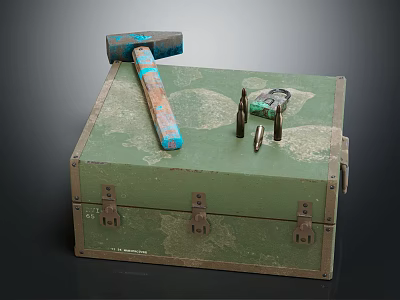 Vintage Green Toolbox With Blue Handle Hammer And Green Pliers Hardware Tools 3d model