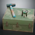 Vintage Green Toolbox With Blue Handle Hammer And Green Pliers Hardware Tools