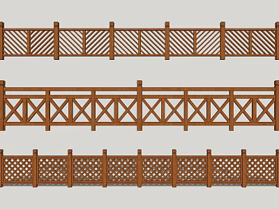 Wooden Fences With Various Designs Including Lattice Cross And Decorative Patterns 3d model