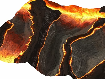 Dynamic Flowing Lava Over Black Rock With Bright Orange Glow And Textures 3d model