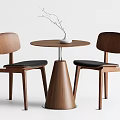 Wooden Round Table Set with Two Chairs Black Cushions and Vase Decoration