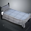 Single Bed With Black Frame And Gray Plaid Bedspread And Pillow 3d model