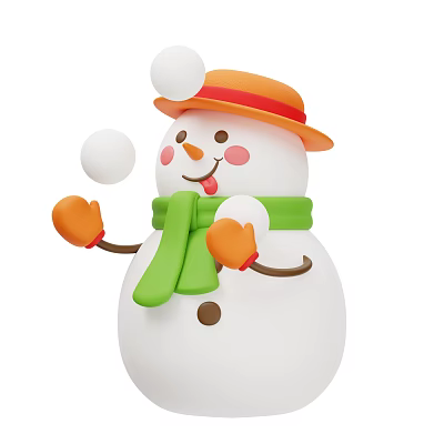 Cute Snowman Decorative Ornament Set With Orange Hat Green Scarf And White Balls 3d model
