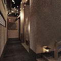 Japanese Style Corridor With Bamboo Screens Lanterns Stone Steps And Water Feature