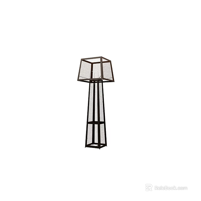Modern Floor Lamp With Geometric Metal Frame And Square Shade Design 3d model 