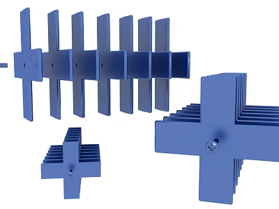 Blue Cross Shaped Metal Hardware Tools With Various Sizes And Bolt Fastened Design 3d model