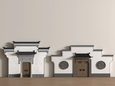 Traditional Chinese Architectural Door Designs With Decorative Eaves And Wooden Panels 3d model