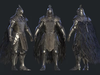 Men In Detailed Metallic Armor With Winged Design Shown From Three Angles 3d model Men In Detailed Metallic Armor With Winged Design Shown From Three Angles 3d model