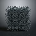 Modern Abstract Sculpture With Intricate Cube Structure Of Interconnected Metal Rings And Geometric Design