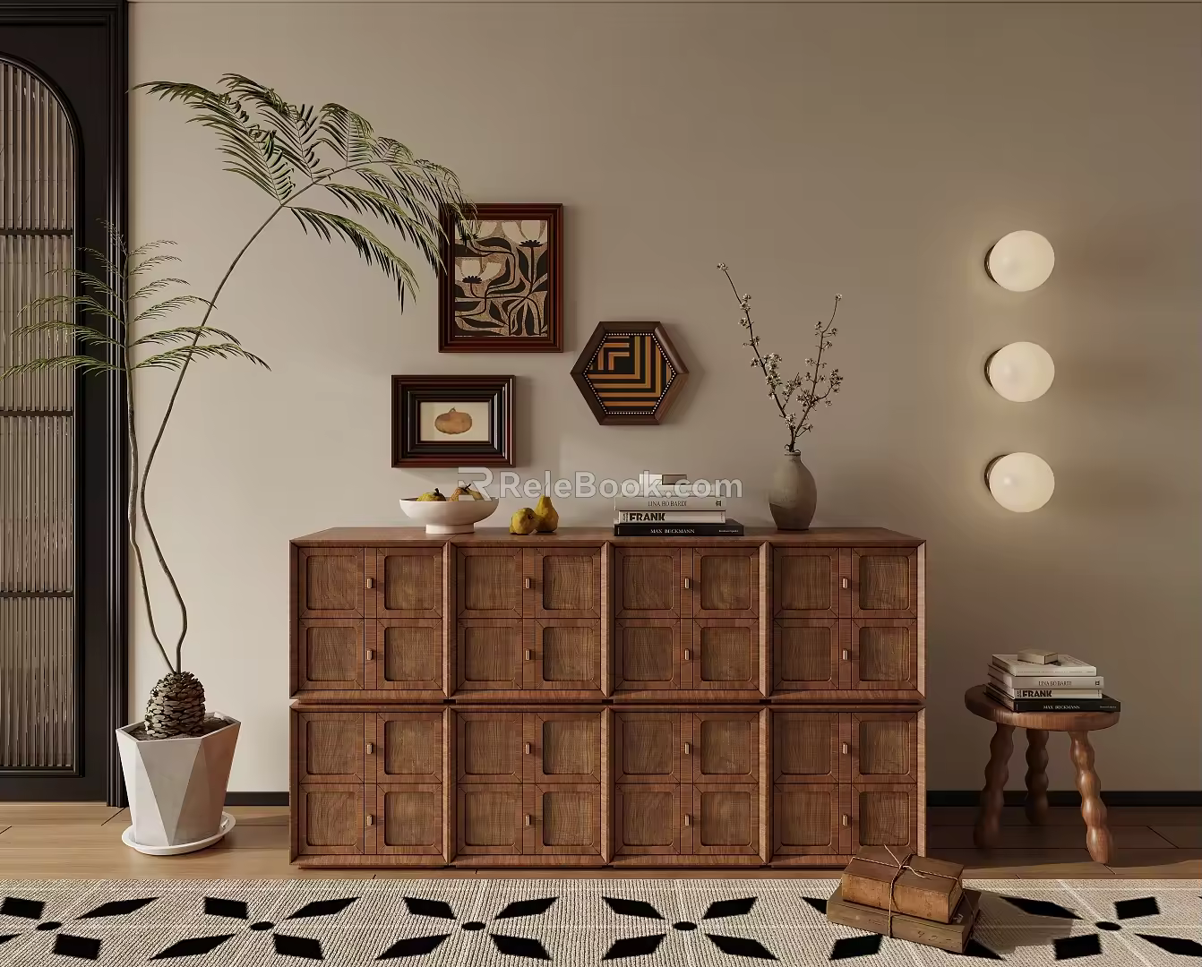 Low Cabinet Bucket Cabinet Decorative Cabinet Ancient Cabinet Sideboard Bookcase 3d model
